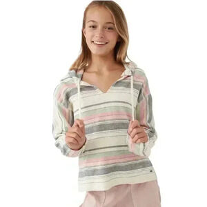 O'Neill Girl's Ivory Striped Cotton/Poly Rita Hooded Lounge Pullover NEW
